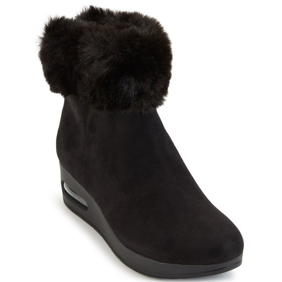 DKNY Women's Abri Booties Sz 7 Wedge Faux Fur Ankle Boot Black B4HP - Picture 1 of 5